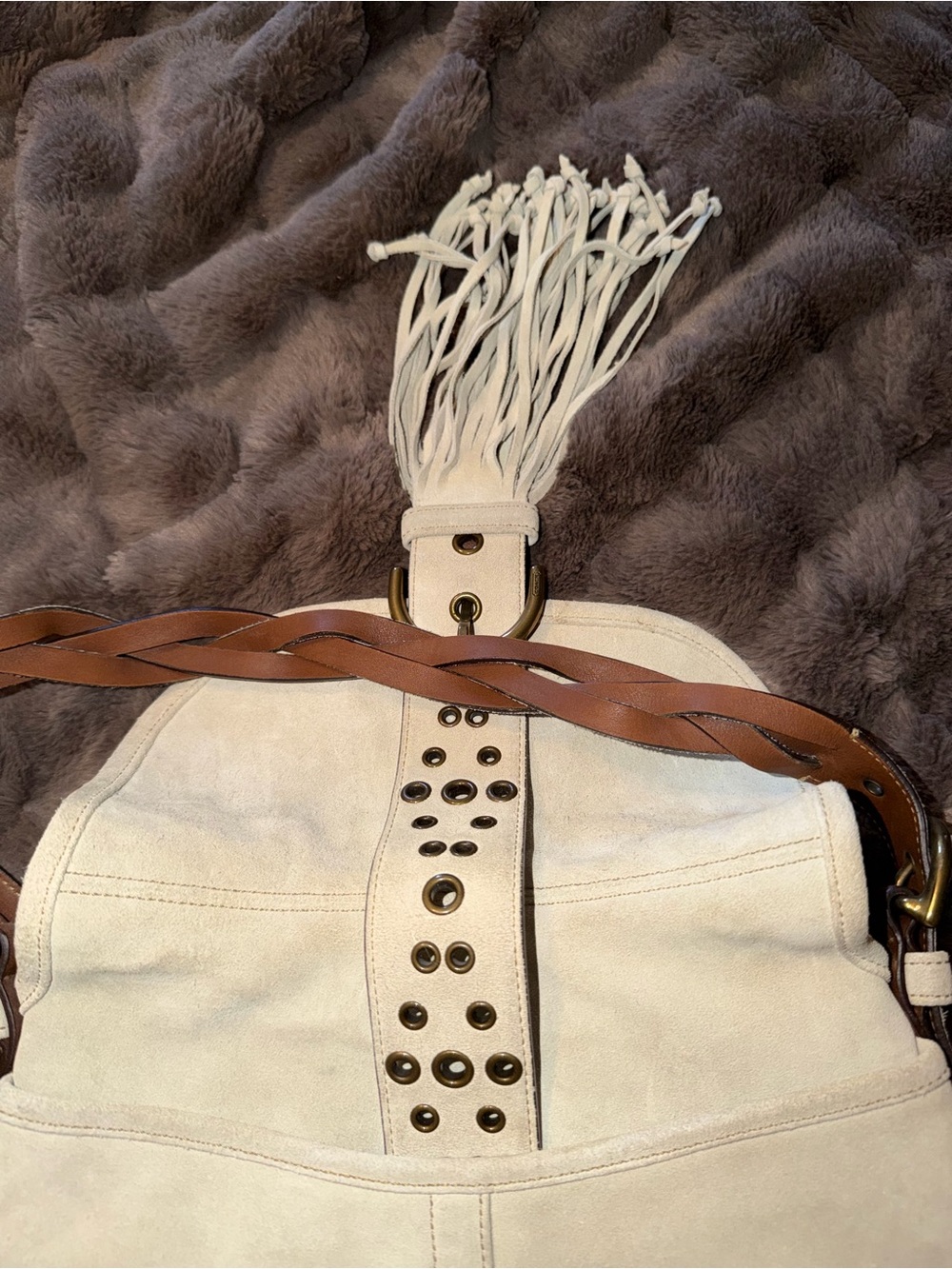 Cream Fringe 9484 Legacy Suede Shoulder Bag with Braided Strap - Picture 5 of 8